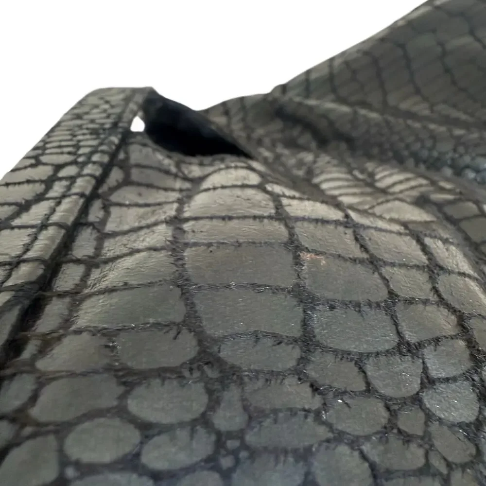 Nine West Clutch Women’s Black Faux Crocodile Cutout Handle Evening Purse